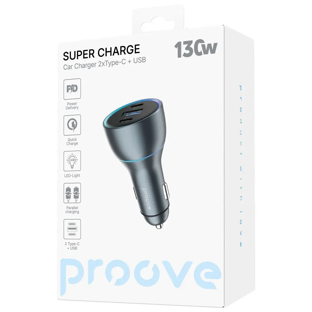 АЗП Proove Super Charge 130W (2 Type-C + USB), в асортименті - фото 2