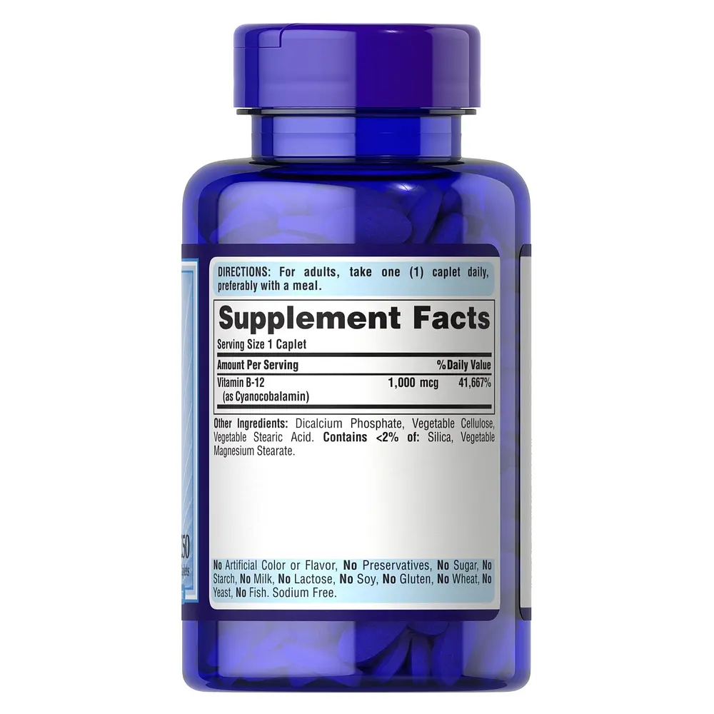 Цианокобаламин Puritan's Pride Vitamin B-12 1000 mcg Timed Release, 250 каплет для клеточного здоровья - фото 2