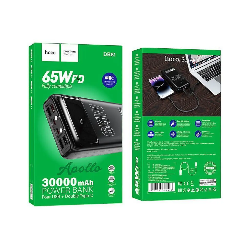Батарея універсальна HOCO 30000mAh Apollo PD/65W QC/3.0 Black (DB81 / 714720) - фото 6