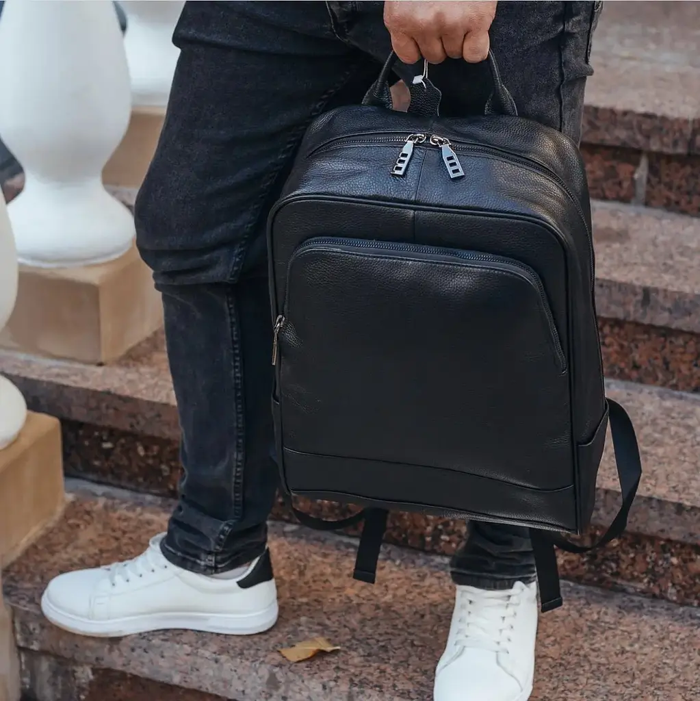 Чоловічий рюкзак шкіряний міський для ноутбука чорний Tiding Bag B2-884371A - фото 5