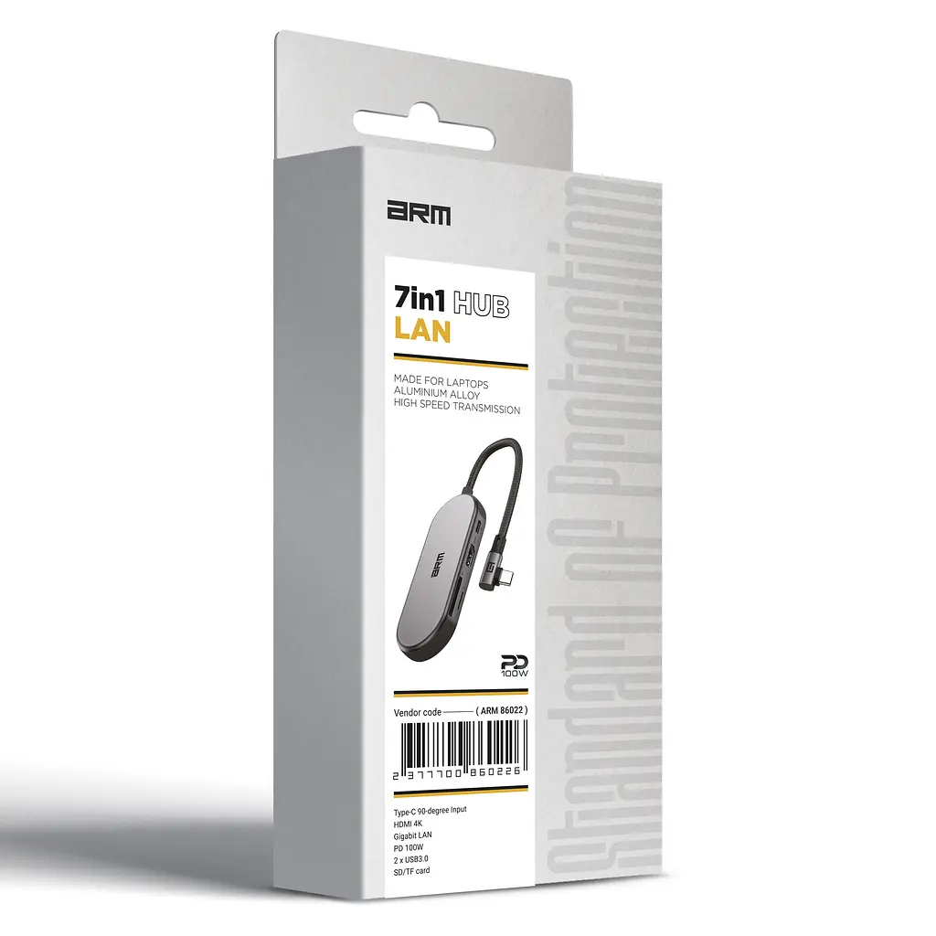 Хаб USB-C ArmorStandart Angle Type-C to HD4K+LAN+PD+2USB+TF/SDcard Grey (ARM86022) - фото 2