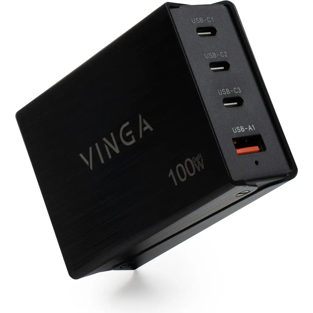 Зарядний пристрій Vinga GaN 100W PD+QC 3C1A ports 1.2m Wired Charger (VCPCH100CB) - фото 2