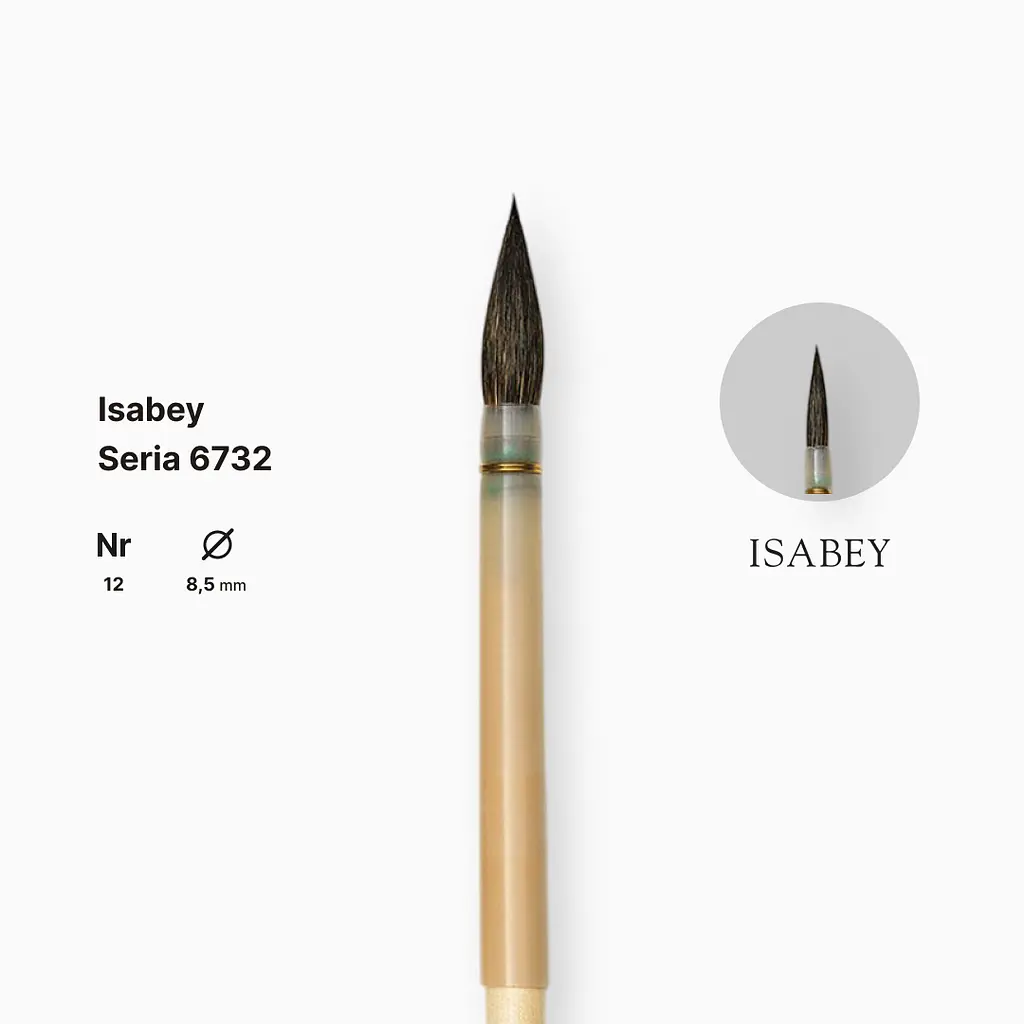Пензель білка кругла натуральна Isabey, №12, перо, коротка ручка - фото 2