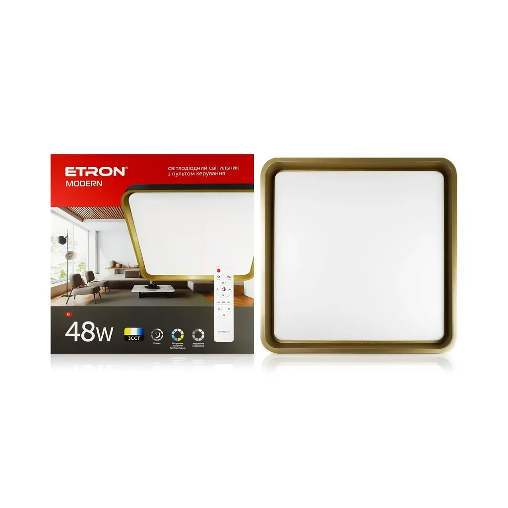 Світлодіодний світильник з пультом ETRON Smart MODERN 1-ESP-2008 48W gold&black IP20 - фото 2