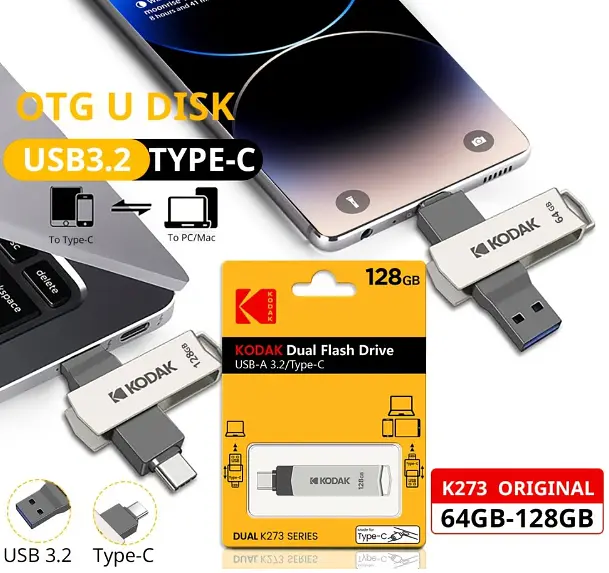 Флешка Kodak 128 ГБ з USB 3.2 та Type-C для швидкої передачі даних Сірий - фото 3
