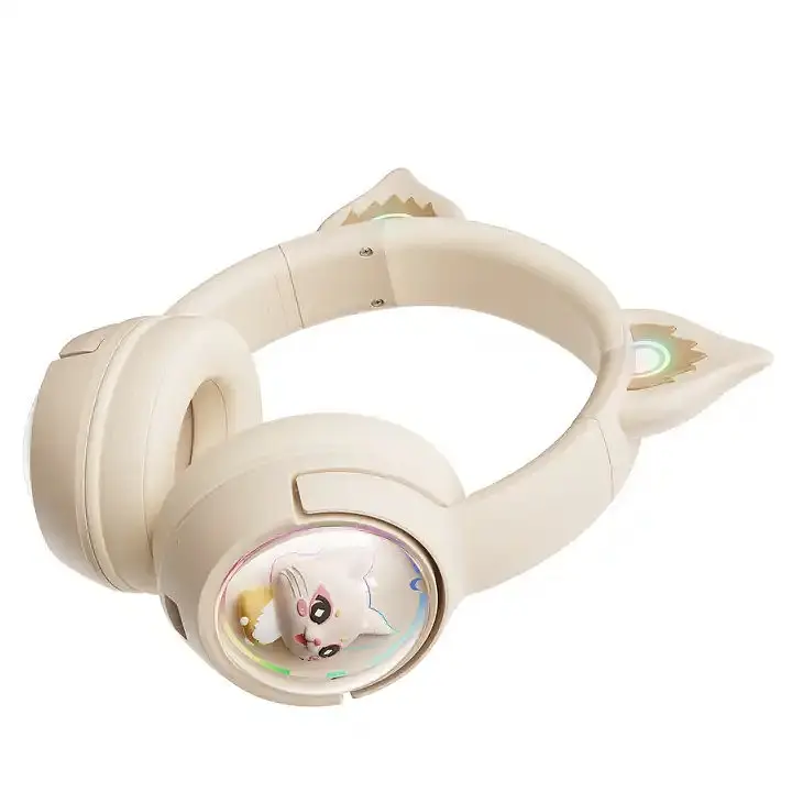 Детские игровые беспроводные Bluetooth наушники Onikuma B5 c RGB подсветкой и встроенным микрофоном Бежевый - фото 4