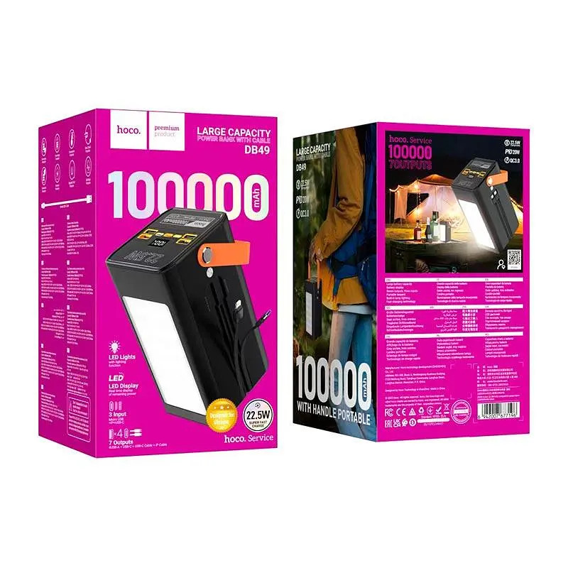 Універсальна мобільна батарея HOCO Action fully compatible power bank DB49 100000mAh |4USB/Type-C/Lightning, 22.5W/3A, PD/QC| - фото 2