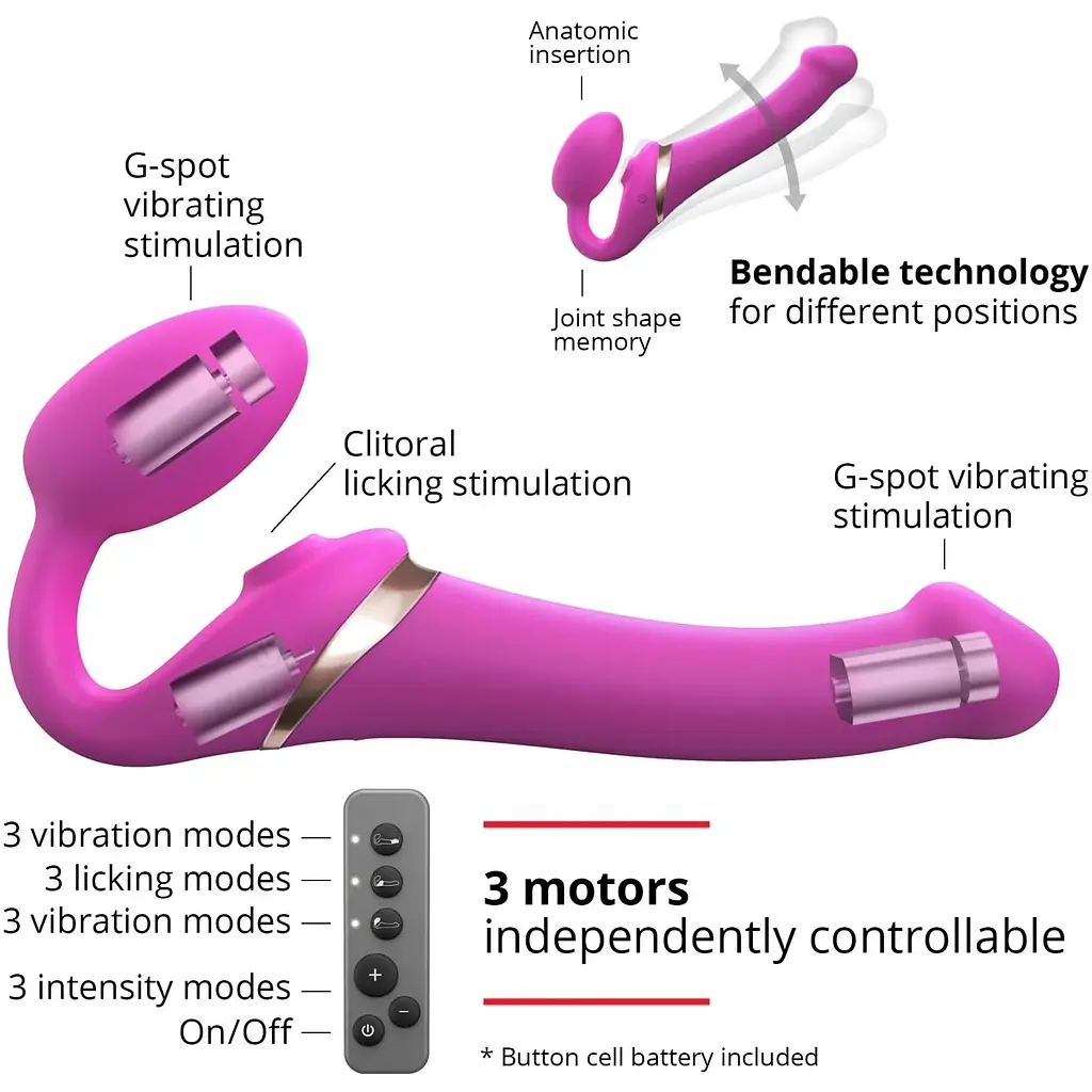 Безремінний вібрострапон з вакуумною стимуляцією Strap-On-Me MULTI ORGASM Fuchsia M - фото 2
