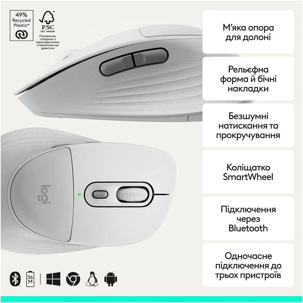 Миша Logitech Signature Comfort Plus M850L Wireless Mouse Off-White (910-007716) - фото 8
