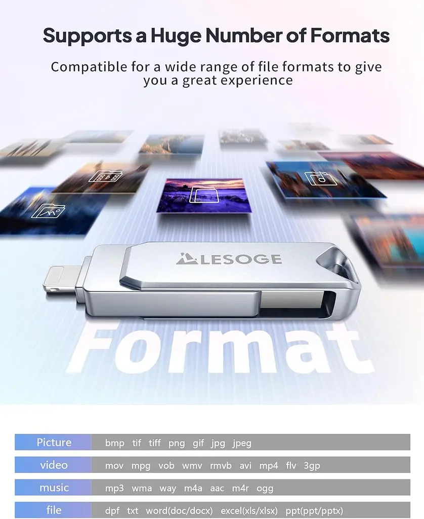USB флеш-накопичувач 256 ГБ LESOGE Apple MFI USB-накопичувачі, 3 в 1 високошвидкісний USB-флеш-накопичувач - фото 2