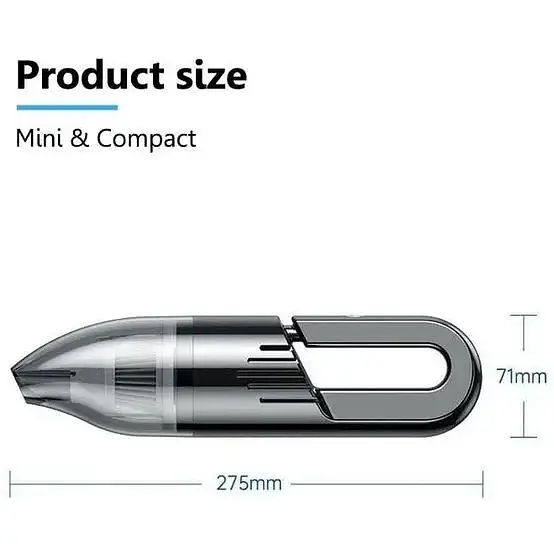 Портативний автомобільний пилосос Grikey Mini 2 для сухого та вологого прибирання з насадками 2000 mAh 120W Чорний - фото 3