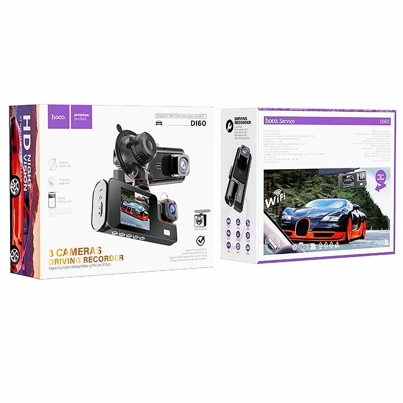 Видеорегистратор Hoco DI60 2-inch display with rear camera (1280P+720P) Black - фото 6