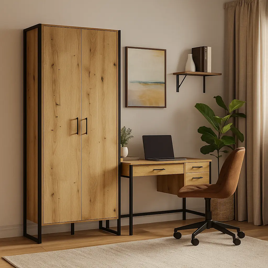 Шкаф гардеробный лофт ОП-655 Orange-Line 860х550х1900 Черный/Дуб Эвок прибрежный - фото 2