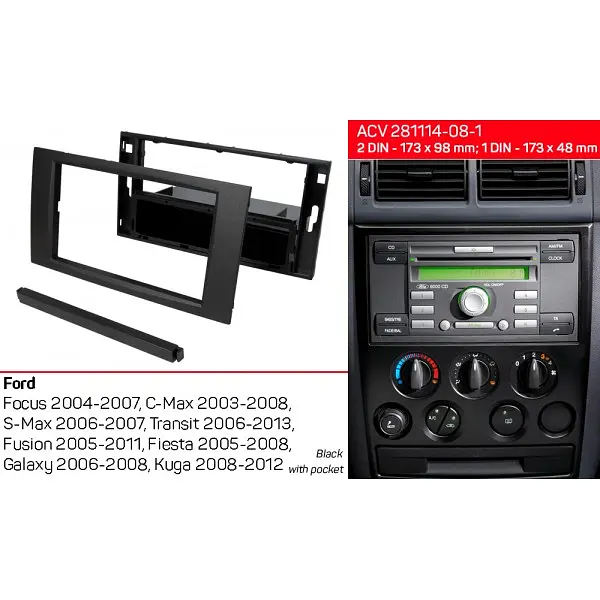 Переходная рамка Ford Transit, Focus, C-Max, S-Max, Fusion, Fiesta, Galaxy, Kuga ACV 281114-08-1 - фото 4