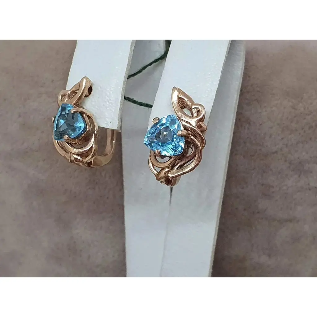 Золоті сережки ЮЗ "Багет" з топазами. 21150 - фото 3