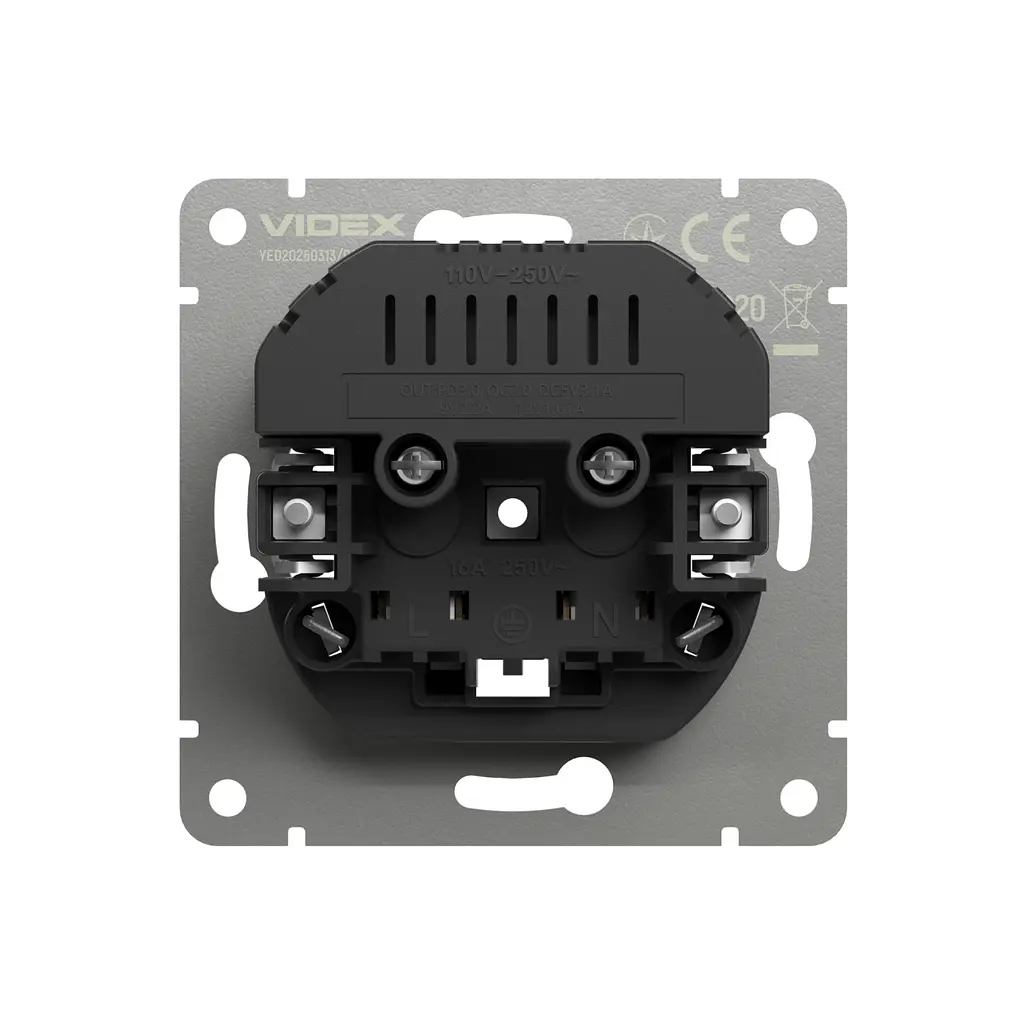 Розетка одинарна із заземленням USB-Aта C 20W вугільно-чорна Videx Nota (VF-NT-SK1GUC-BL)  - фото 4