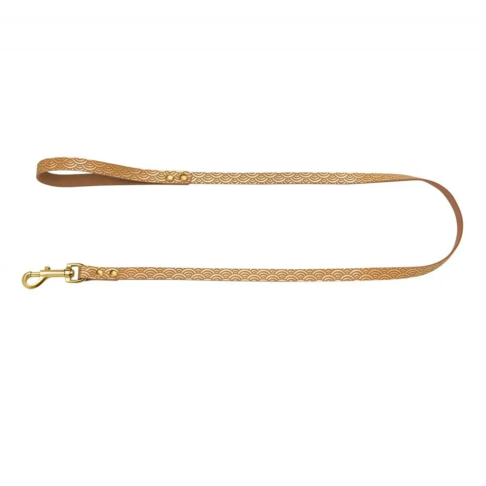 Поводок для собак BronzeDog Barksi Classic кожаный с золотым тиснением Море S 120х1 см горчица - фото 2