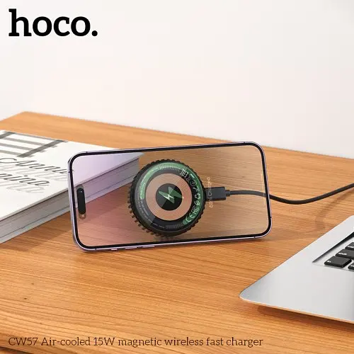 Беспроводной ЗП HOCO CW57 Air-cooled 15W magnetic wireless fast charger черный - фото 2