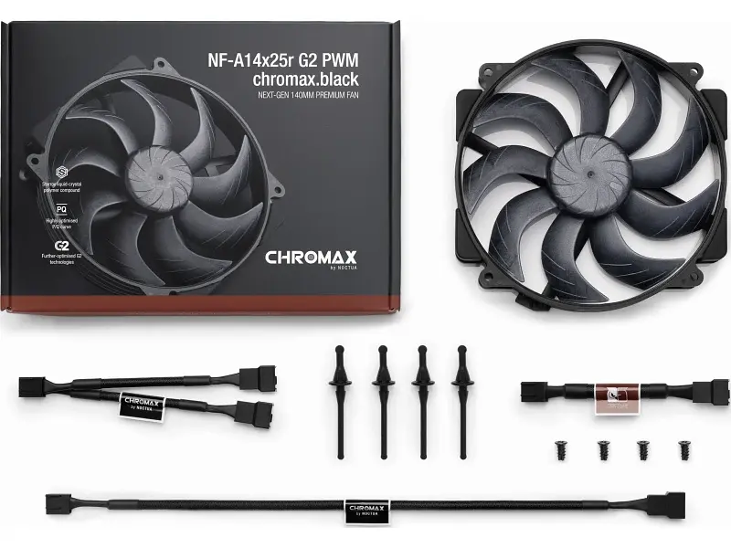 Вентилятор для корпусу Noctua NF-A14x25r G2 PWM chromax.black - фото 3