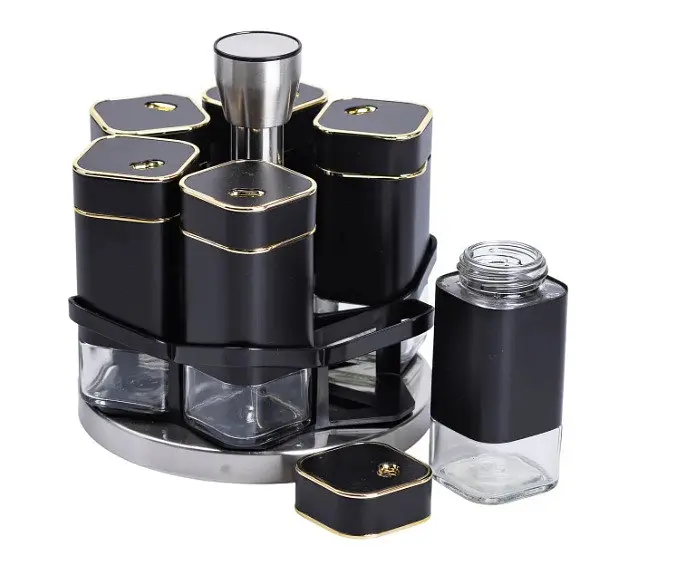 Органайзер набір Condiment Set для спецій на підставці з 6 баночками по 120 мл Чорний - фото 2