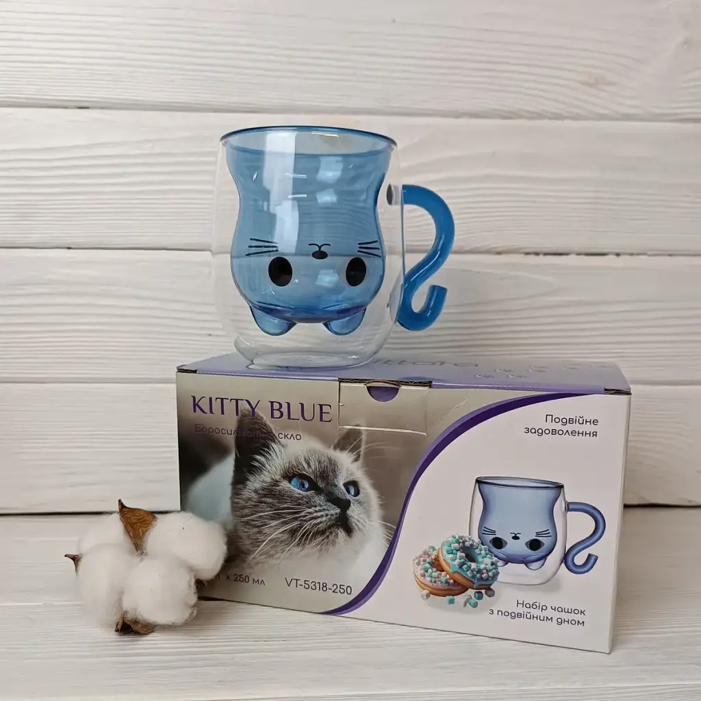Набір чашок Vittora Kitty Blue з подвійним дном 2 шт. 250 мл (141380) - фото 3