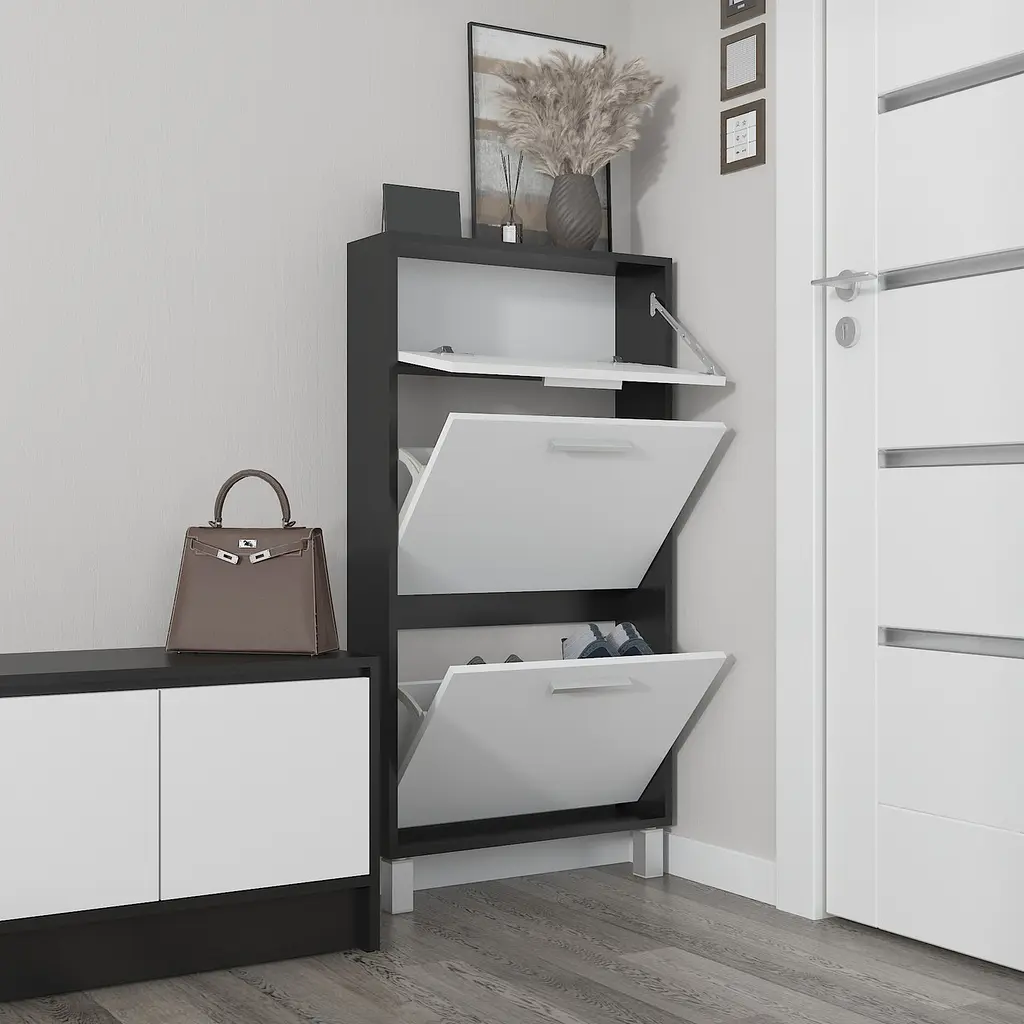 Полиця для взуття Flamecame підлогова на 3 шухляди з ДСП F-159 Чорний Білий - фото 2