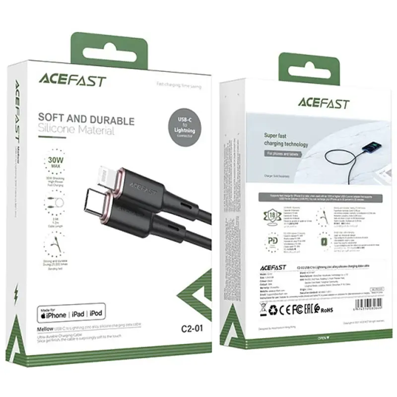 Дата кабель Acefast C2-01 Type-C to Lightning 30W (1.2m) Black - фото 6