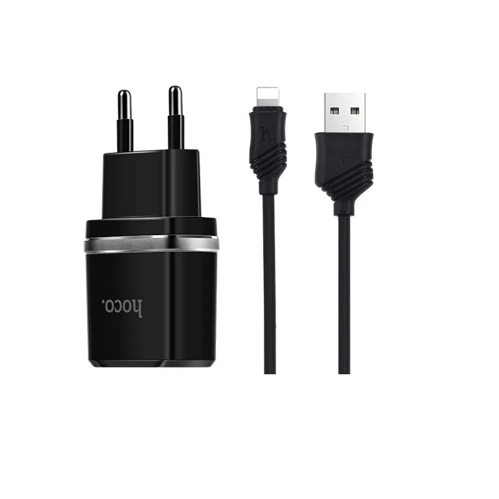 Зарядний пристрій Hoco C12 2 USB чорний + кабель USB to Lightning - фото 3