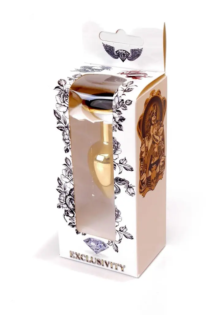 Металева анальна пробка з кристалом Boss Jewellery Gold Plug 7 см (чорний) - фото 9