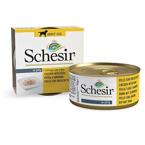 Натуральний вологий корм Schesir Chicken Ham Шезір філе курки з шинкою консерви в желе для собак 150 г (712554)