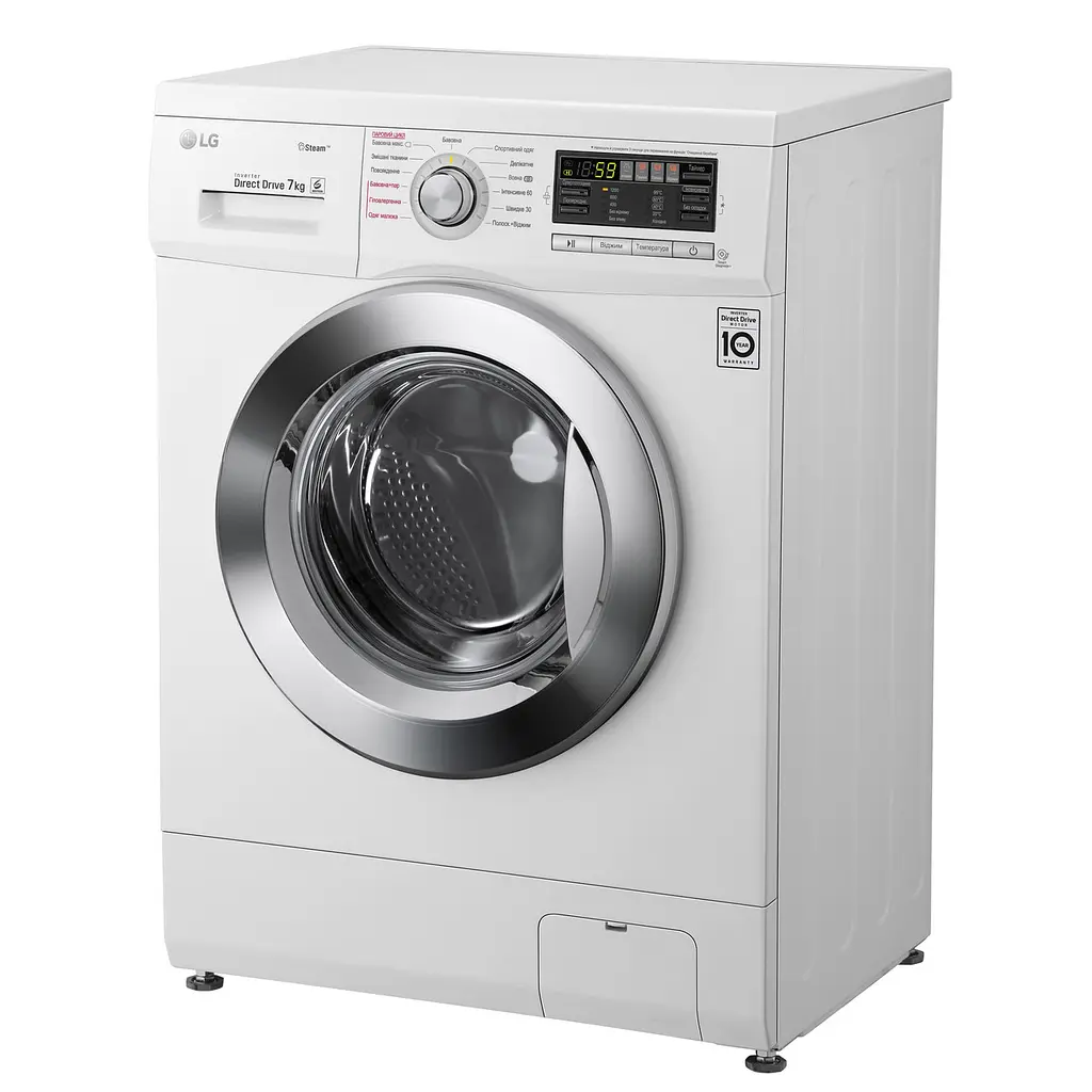 Пральна машина LG з фронтальним завантаженням F1296HDS3, 7кг, 1200, A+++, Пар, глибина 44см, Дисплей, Інвертор, Білий (F1296HDS3) - фото 6