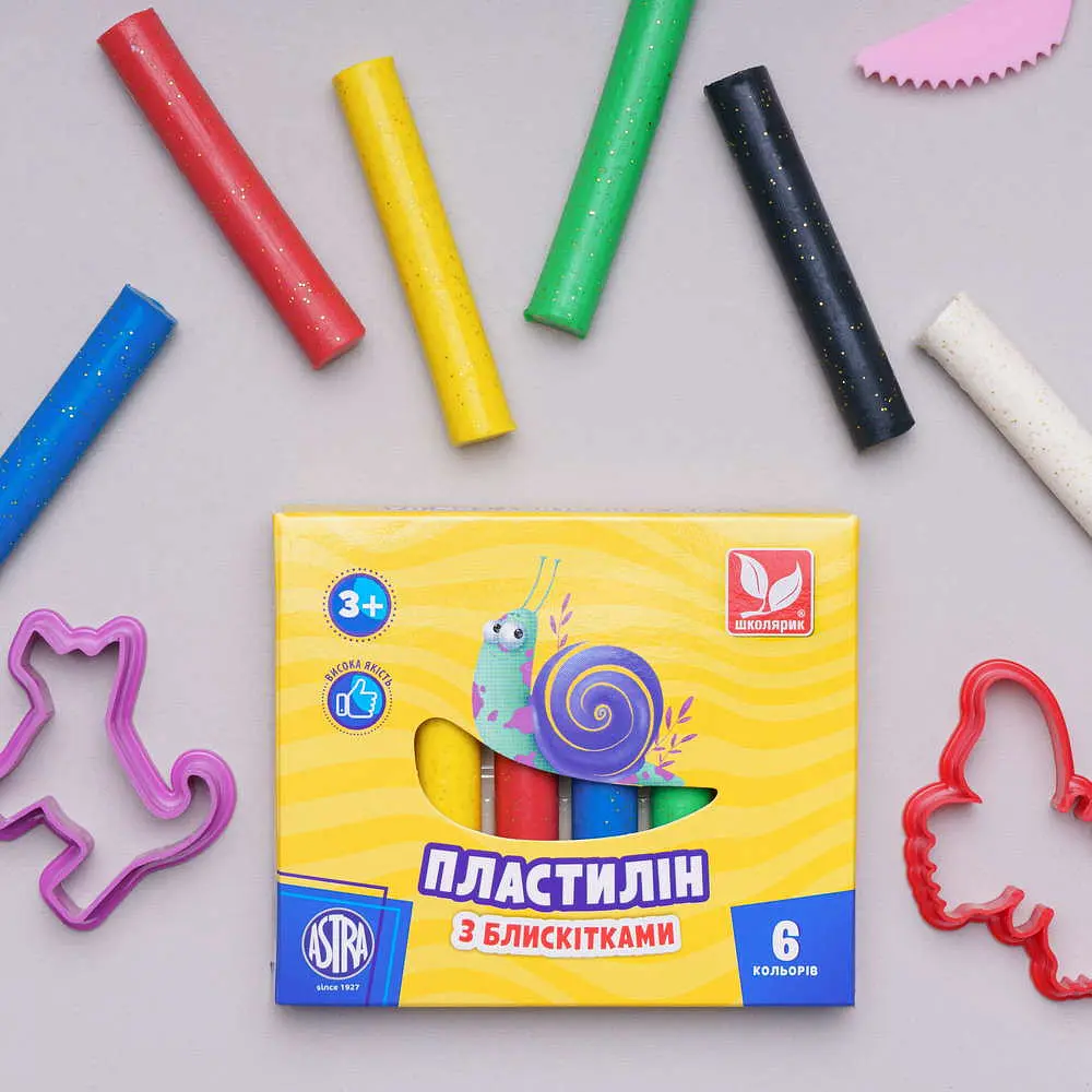 Пластилін восковий Школярик, круглий з блискітками, 6 кольорів, 78 г (303109001-UA) - фото 3