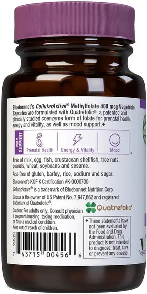 Фолиевая кислота Bluebonnet Nutrition Cellular Active Methylfolate 400 mcg, 60 вегакапсул - фото 3