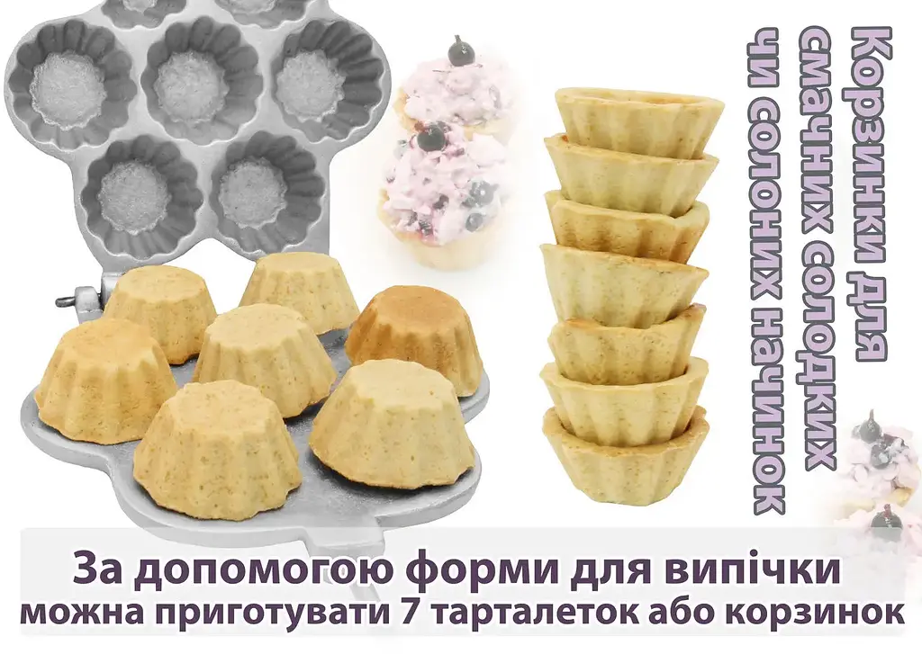 Форма для випічки кексів, кошиків і тарталеток (7 кошиків) зі знімними ручками, RS Сірий 84129 - фото 3