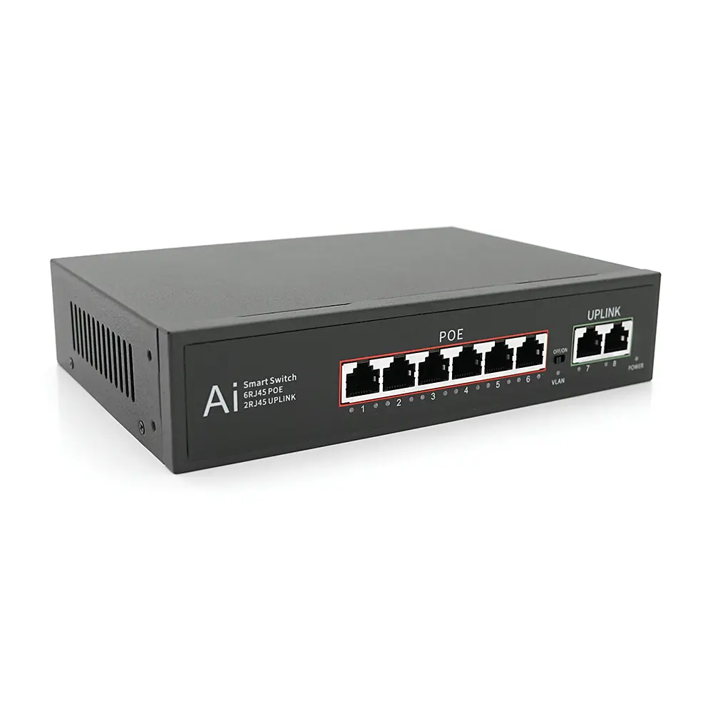 POE комутатор Merlion 6 POE 10/100 + 2 RJ45 10/100 вбудований блок живлення 52V 1.45A
