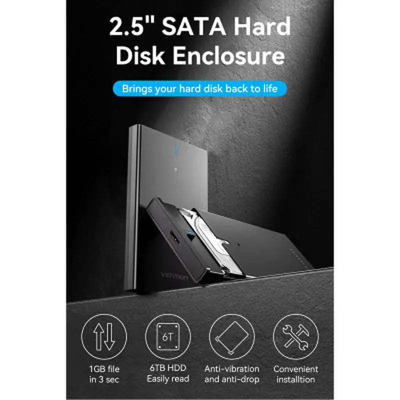 Кишеня зовнішня Vention 2.5" HDD/SSD USB 3.0 Micro-B Black (KPAB0) - фото 2