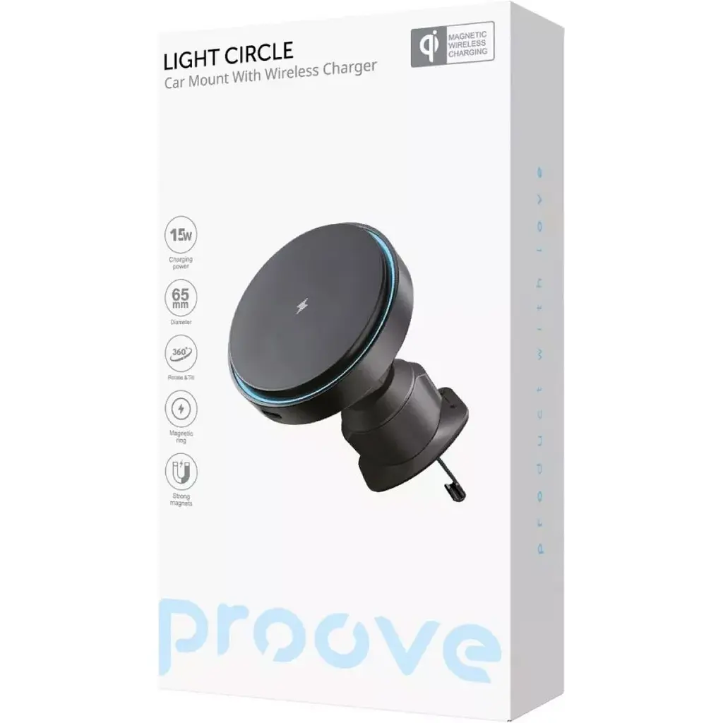 Автотримач із бездротовою зарядкою Proove Light Circle 15W (WHLC15010001) [136217] - фото 3