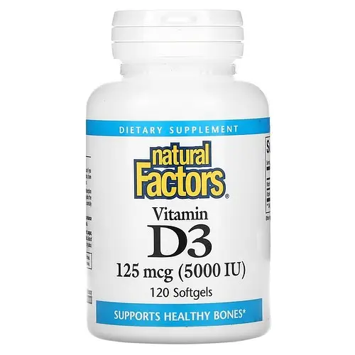Витамин D Vitamin D3 5,000 IU 120 Softgels Natural Factors vit0006394