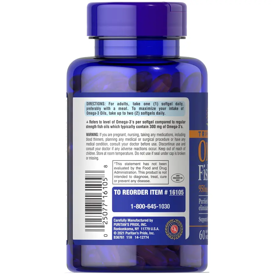 Жирные кислоты Puritan's Pride Triple Strength Omega 3 Fish Oil 1400 mg 60 капсул - фото 3