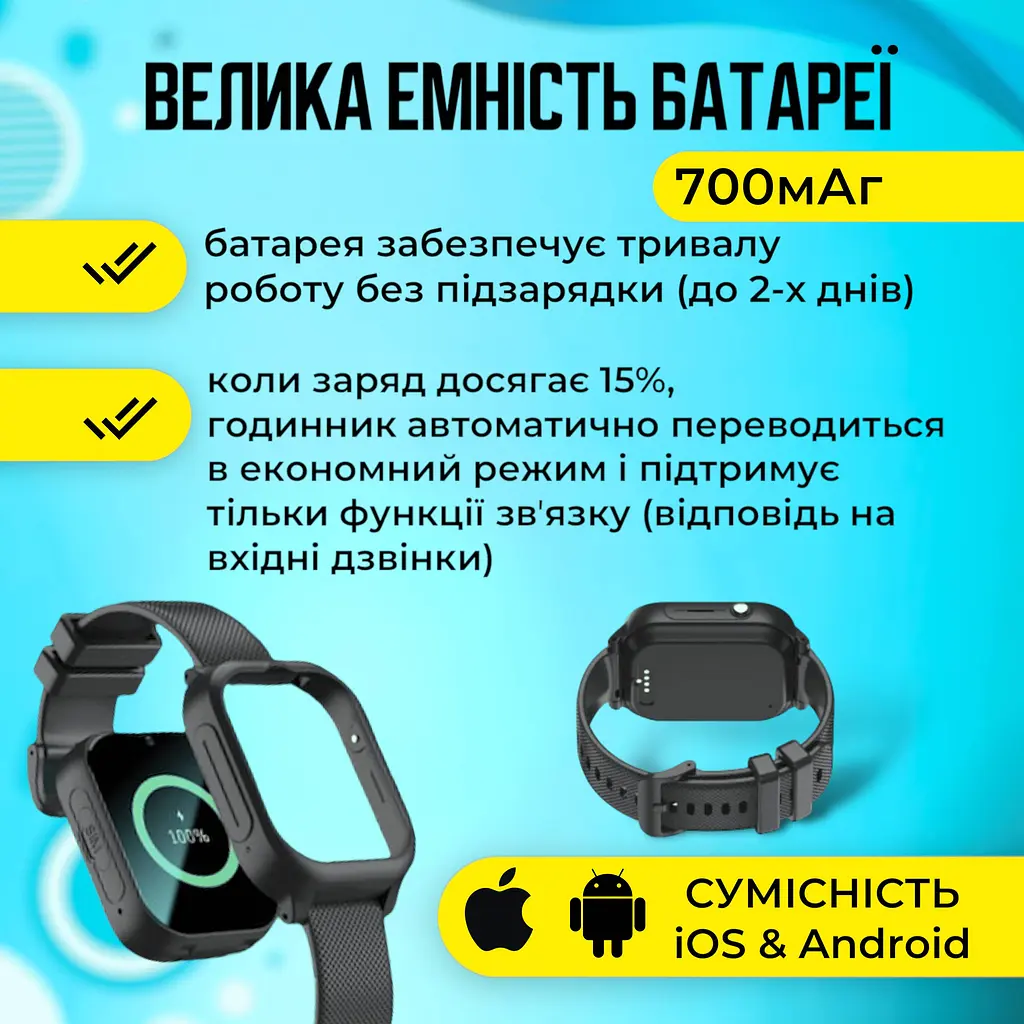 Смарт годинник дитячий A1 з відеодзвінком HD-камерою та GPS 2 змінних корпуса в комплекті Чорний (KW2-A1-Black) - фото 4
