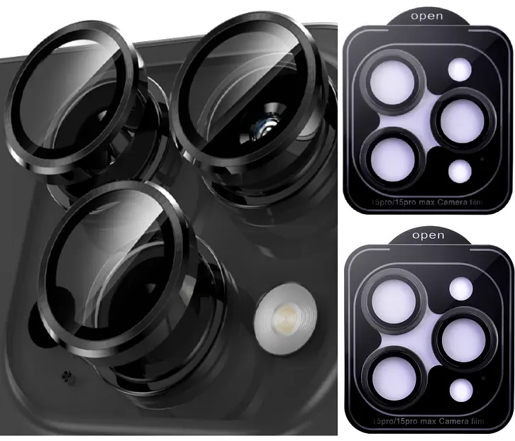 Захисне скло на камеру DK для Apple iPhone 15 Pro Lens Metal Ring Eagle Eye 017190 black 2 шт. - фото 2