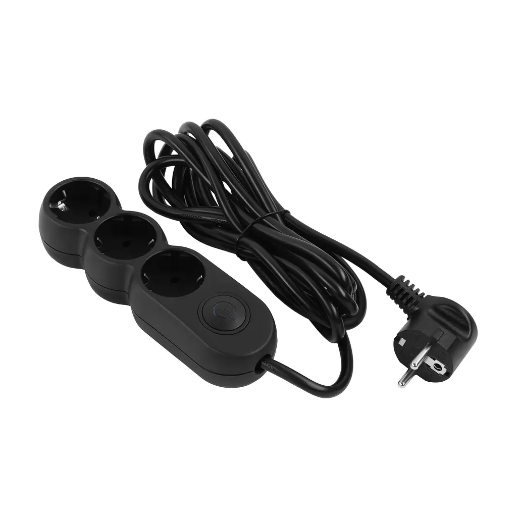 Подовжувач мережевий 3 розетки 3 метри 2E Plus Power Extension 3 Type F 3m 10A Black