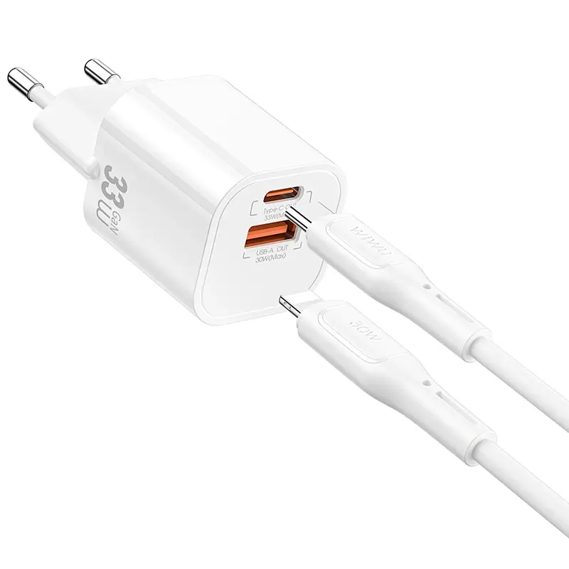 Мережевний зарядний пристрій WIWU G018 Cube PD33W+QC3.0 GaN 1USB-A/1C + кабель Type-C to Lightning White - фото 2