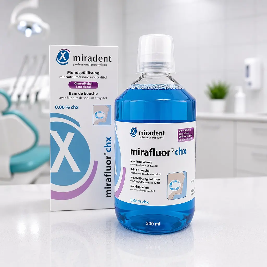 Ополіскувач для ротової порожнини Miradent Mirafluor з CHX 0,06% 500 мл