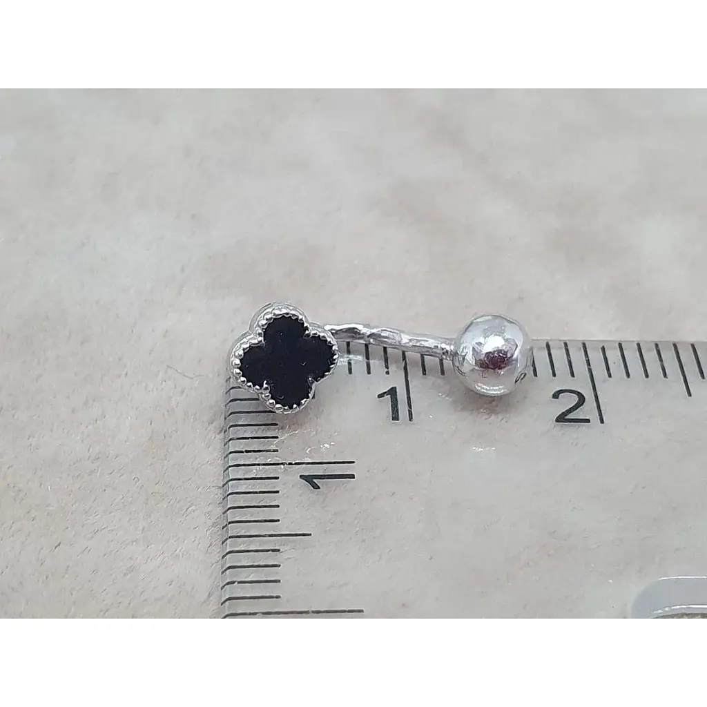 Серебряная серьга для пирсинга Астор пупка Клевер с эмалью. 9182765Р - фото 4