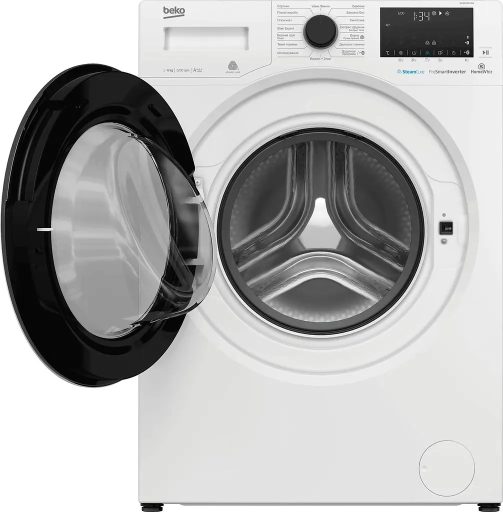 Пральна машина Beko з фронтальним завантаженням , 6кг, 1200, A+++, Пар, 45см, Дисплей, SMART, Інвертор, Білий (WUE6636XAW) - фото 3