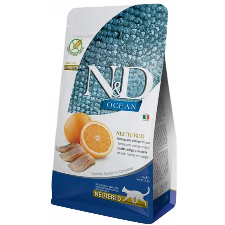 Беззерновий сухий корм для стерилізованих котів Farmina N&D Ocean Cat Adult Neutered Herring & Orange з оселедцем та апельсином 5 кг
