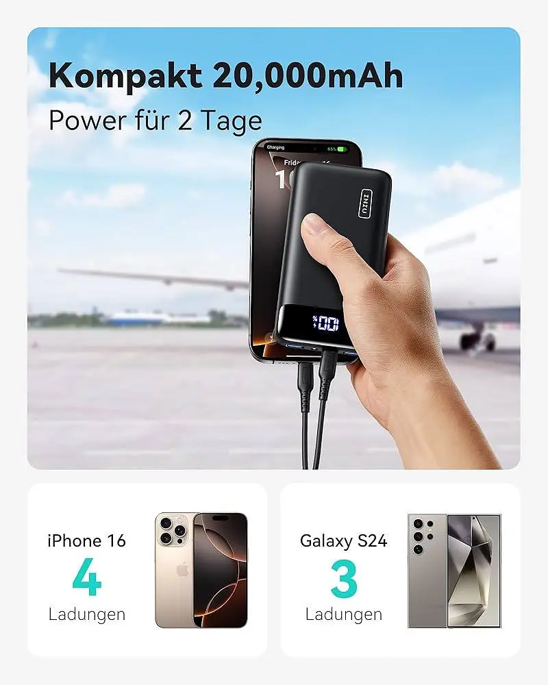 Павербанк Iniu 22.5W 20000mAh, зарядка через USB-C, 3 виходи, з підтримкою телефону - фото 5