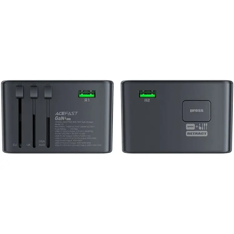 Зарядное устройство Acefast 5xUSB 75W (3xUSB-C + 2xUSB-A) Gan Z1 Fast Charger (6974316282495) - фото 8