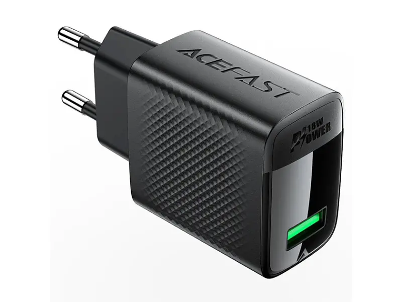 Мережевий зарядний пристрій Acefast A90 QC18W GaN single USB-A charger set (P3) (EU) Black - фото 2